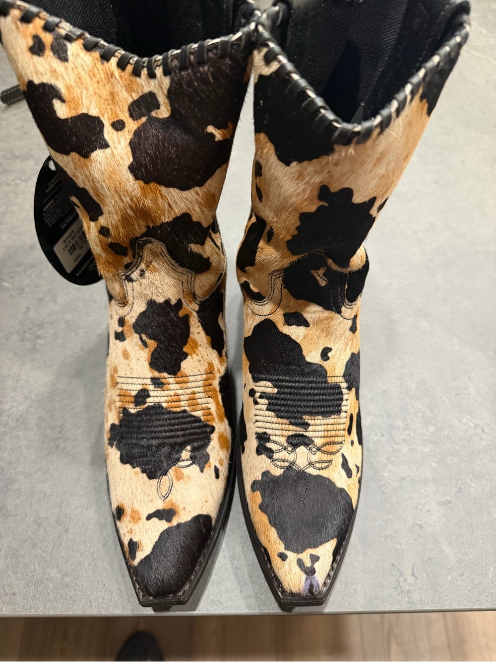 Laredo Cowhide Print Western Ankle Boots in Black & Tan - Picture 5 of 5